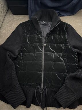 Athleta Black Quilted & Ribbed Knit Jacket
